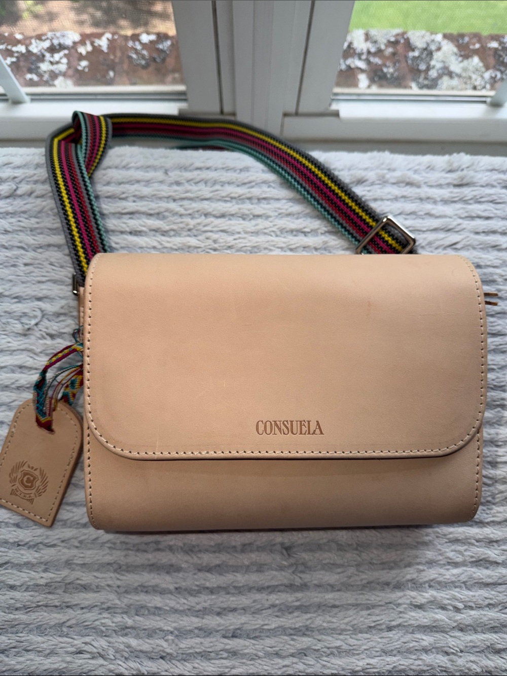 Consuela Diego OnThe Town Leather Crossbody with Bright Multicolor Woven Strap
